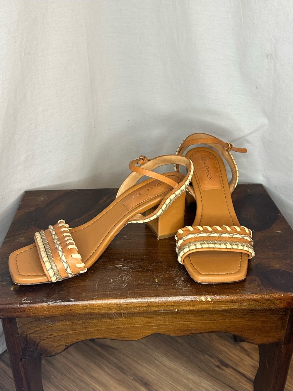 Ulla Johnson Cognac Braided Strap Block Heel Sandals